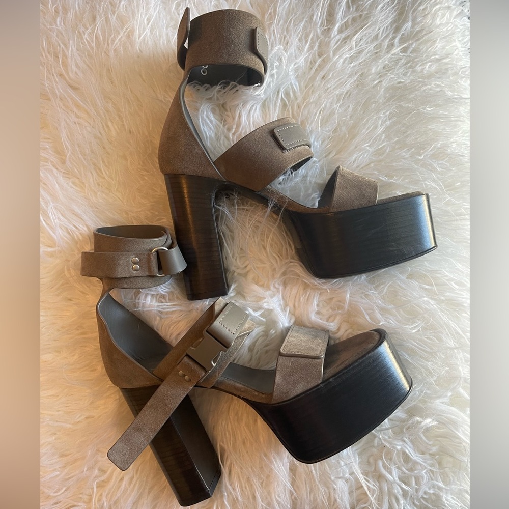 Rick Owens Larry Strap Sandal Grey Leather Platform Heels 37